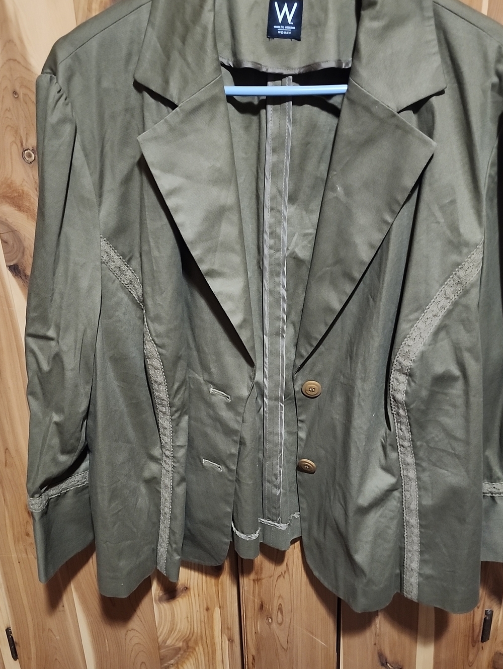Worthington Olive Green Tailored Blazer with Contrast Trim